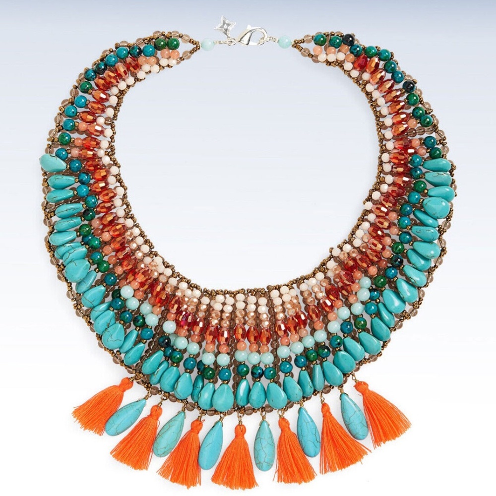 PANACEA Bright Fest Tassel & Stone Beaded Collar Statement Necklace